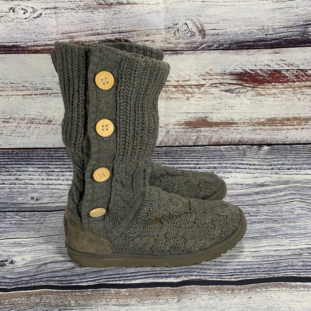 Ugg Leland Gray Fold Down Cable Knit Boots Women’s Size 8